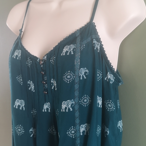 Sonoma Deep Teal Green Elephant Spaghetti Strap Tank (M) - Picture 3 of 14